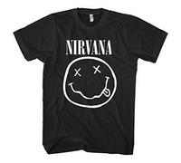 Nirvana Camiseta de manga corta White Happy Face Unisex Black XL