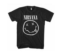 Nirvana Camiseta de manga corta White Happy Face Unisex Black M