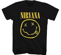 Nirvana Yellow Happy Face Black XL Camiseta de manga corta
