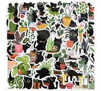 NISENTIA 120 pegatinas de gatos y plantas, pegatinas de gatos Kawaii, bonitas pegatinas impermeables de gatos negros, pegatinas de vinilo de dibujos animados para álbumes de recortes, portátiles