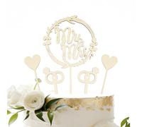 NISENTIA 5 piezas Mr & Mrs Cake Topper Decoración de Boda Decoración para Pasteles de Boda Pastel de Boda Compromiso Decoración para Pasteles de Mr y Mrs Decoración de Pasteles de Madera para Pasteles