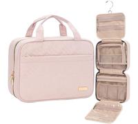 NISHEL Travel Toiletry Bag for Women, Portable Hanging Organizer for Travel-Sized Shampoo, Conditioner, Brushes Set, Makeup Accessories, Medium Size, Pink