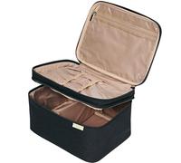 NISHEL Large Double Layer Travel Makeup Bag Women, Cosmetic Case, Organizer for Travel-Size Accessories Bottles, Brushes, Conditioner, and Skin Care Products, Black
