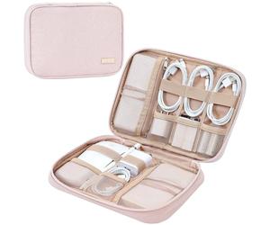 NISHEL Travel Cord Organizer Case, Tech Electronic Bag, Essentials for Charger, Cable, Phone, Hard Drive, USB, SD Card, Pink