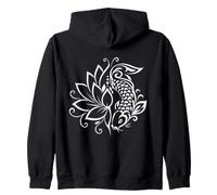Nishikigoi - Pez Floral Medio Loto Tribal Blanco Ornamental Sudadera con Capucha