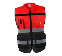 Nishiyuenyi Chaleco Reflectante Profesional con Cierre de Cremallera Y Múltiples Tiras Reflectantes Tejido Cómodo de Poliéster Transpirable Adecuado para, Rojo Negro 3XL, universal