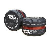 NISHMAN Cera de Peinado para Hombres 09 - Cola 150g - Aroma a Cola - Brillo Natural - Fijación Fuerte - Cera Gel Aqua Wax - Control y Definición Duraderos