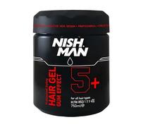NISHMAN Ultra Strong Gum Effect Gel para el Cabello 5+ 750ml - Fijación Extra Fuerte, Estilizado Flexible y Brillo Duradero para un Control Perfecto del Cabello y un Look Potente