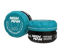 Nishman Cera Mate para Peinado del Cabello de 100g - Fijación Fuerte, Duradera y Acabado Mate - Cera Perfecta para el Cabello (100 ml (Paquete de 1), M4 - Matte Finish Super High Hold)