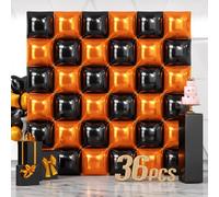 NISOCY 36 globos cuadrados de papel de aluminio negro y naranja para Halloween, telón de fondo de pared de doble cara, kit de arco de globos negros y naranjas para cumpleaños, graduación, baby shower
