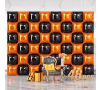 NISOCY 48 globos cuadrados de papel de aluminio negro y naranja para Halloween, telón de fondo de pared de doble cara, kit de arco de globos negros y naranjas para cumpleaños, graduación, baby shower