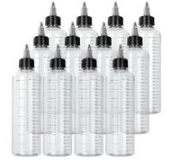 Nisone 12 Unidades × 250 ml Frascos de Distribución Graduados de Plástico PET con Tapa Twist Negro Botellas de Compresión para Tintas Líquidas/Tinturas/Capilares/Colorantes/Aceite/Miel/Pegamento