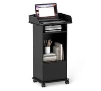 Nisorpa Atril de pie para podio, 60 x 40 x 100 cm, con ruedas, podio de madera, para auditorios, auditorios, salas de conferencias, salas de conferencias, color negro