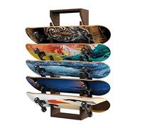 Nisorpa Estante de montaje en pared para monopatín de madera maciza, organizador de monopatín, estantes de almacenamiento para 6 monopatines, garajes, clubes y tiendas de patinaje