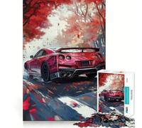 Nissan GT-R Rojo en otoño, Rompecabezas de 1000 Piezas para Adolescentes, Juego Inteligente para Jugar en Grupo, Montaje de imágenes, decoración de Pared (38x52cm)