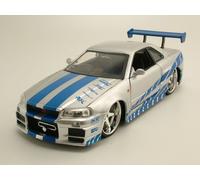 Nissan Skyline Gt-R R34 2002 Plata Azul Brian Rápido y Furioso 1:24 Jada Toys
