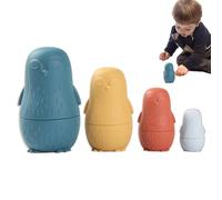 Nistspielzeug Pinguin - Juego de muñecas de anidación de madera, figuras de pingüinos matrioshka pintadas a mano, juguete educativo apilable | Madera de tilo duradera ecológica con acabado liso