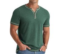 NITAGUT Camisetas Henley de manga corta con cuello en V y solapa frontal para hombre, camisetas de verano casuales a la moda, Verde Oscuro, M