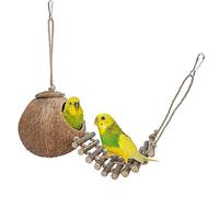 Niteangel - Escondite de Coco 100% Natural con Escalera, pájaro y Juguete de Animales pequeños