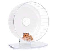 Niteangel Roue d'exercice silencieuse pour hamster - Roue de course en acrylique à double roulement silencieux pour hamsters, gerbilles, souris, degus ou autres petits animaux (L, Blanco)