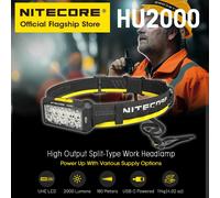 NITECORE-faro de trabajo HU2000 de alta salida, luz LED de carga de USB-C, opciones de potencia Flexible, tipo dividido, 2000 lúmenes