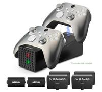 NITHO Cargador con 2 Baterías Recargables para Mando Xbox Series X/S, Xbox One S/X/Elite, Estación de Carga Rápida con 2 x 3000mWh Pilas y 2 Tapas de Batería, Indicador Led - Negro