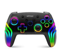 NITHO NEXUS DARK OPS Mando Inalámbrico Compatible con Switch/Switch 2/PC/Android/iOS, Gamepad con Giroscopio de 6 Ejes, Luz LED RGB, Vibración Dual, Turbo, Joystick con Diseño Ergonómico - Negro