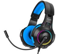 NITHO NX200 Auriculares Gaming para PS4/PS5/Xbox Series X/S/Xbox One/PC/Móvil/Tablet, Auriculares para Juegos con Micrófono Cardioide Plegable y Efecto de Luz RGB - Azul
