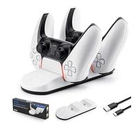 NITHO Smart Estación de Carga Compatible con Mandos PS5, Base de Carga Doble para Mandos Inalámbricos PS5 con Cable USB-C - Blanca