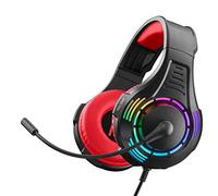 NITHO Spectra Auriculares Gaming para PC/PS4/PS5/Xbox One/Xbox Series XS/Tablet/Móvil, Auriculares con Micrófono Cardioide y Luz RGB Multiefecto, Auriculares para Gamers - Rojo