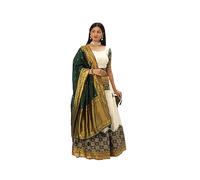 Nitimatta Lehenga Choli para mujer, trajes indios listos para usar para fiesta de boda para mujer, Blanco y verde oscuro, X-Small