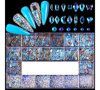 NITONAMI Juego de Diamantes de imitación para decoración de uñas con Diamantes Brillantes, Juego de Decoraciones de Cristal, 1 Uds, Caja de Rejillas, 21 Formas de 2500 Uds.-Color Aurora