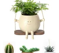 Nitoope Maceta con cara oscilante, maceta colgante con cara sonriente, macetas pequeñas de resina con cabeza de flor, macetas colgantes para interiores y exteriores, maceta única para suculentas