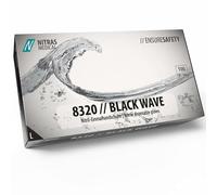 Nitras 8320 Black Wave - Guantes desechables de nitrilo no estériles, aptos para alimentos, color negro, sin polvo y sin látex, 100 unidades, en caja dispensadora, talla L