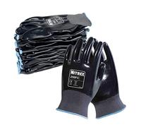 NITREX 250FC - Guantes de trabajo y seguridad, bolsa de 10 pares, talla 10, guantes de manejo general con revestimiento de nitrilo completo, gris/negro