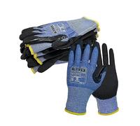 NITREX Unigloves 10 pares - Guantes de alto nivel resistentes a cortes con revestimiento de palma de nitrilo arenoso, con tecnología NitreGuard y tecnología NitreGrip en negro/azul
