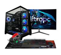 NitroPC - Pack Extremo | PC Gaming Completo (AMD Ryzen 5 8400F, AMD RX 9060 XT 16GB, RAM 32GB, M2 1TB, Windows 11 Pro, RGB | WiFi Monitor 27", Teclado ratón Cascos) PC sobremesa (Negro)
