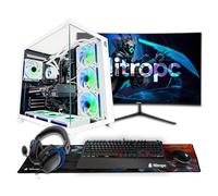 NitroPC - Pack Extremo | PC Gaming Completo (AMD Ryzen 7 7800X3D, RTX 5070 12GB, RAM 32GB, M2 2TB, Windows 11 Pro, RGB | WiFi Monitor 27", Teclado ratón Cascos) PC sobremesa (Blanco)