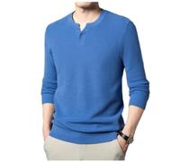 NITRY Men's Knitted Sweater Breathable Soft Comfortable Long Sleeves Pullover Temperament Casual Warm Knitwear G-Blue L