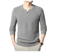 NITRY Men's Knitted Sweater Breathable Soft Comfortable Long Sleeves Pullover Temperament Casual Warm Knitwear J-Grey L