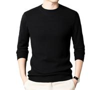 NITRY Men's Knitted Sweater Breathable Soft Comfortable Long Sleeves Pullover Temperament Casual Warm Knitwear E-Black 3XL