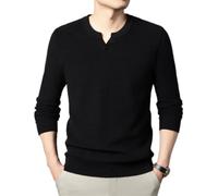 NITRY Men's Knitted Sweater Breathable Soft Comfortable Long Sleeves Pullover Temperament Casual Warm Knitwear H-Black L