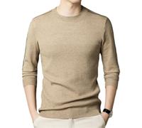 NITRY Men's Knitted Sweater Breathable Soft Comfortable Long Sleeves Pullover Temperament Casual Warm Knitwear A-Khaki XL