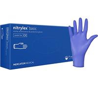 Nitrylex Basic Guantes desechables de nitrilo, guantes protectores de examen, sin talco, no estériles, Azul, tamaño S (6-7), ambidiestros, punta dedos texturizada, dispenser box de 100 piezas
