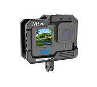 Nitze Jaula de Aluminio para GoPro Hero 13/12/11/10/9, Cámara Cage de Video con 2 Cold Shoe para Micrófono y Luz LED-T-GP01A