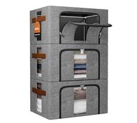 NiuBeBe Cajas Almacenaje Ropa Apilables: Caja Plegable con Estructura Metálica para Guardar Ropa Tela, Fundas y Bolsas en Armario y Debajo de las Cama (Gris 3x66L)