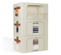 NiuBeBe Cajas Almacenaje Ropa Apilables: Caja Plegable con Estructura Metálica para Guardar Ropa Tela, Fundas y Bolsas en Armario y Debajo de las Cama (Beige 3x66L)