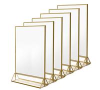 NIUBEE Paquete de 6 soportes acrílicos para letreros de 8.5 x 11 pulgadas con marcos dorados y soporte vertical, ideal para mostrar números de mesa de boda, fotos de doble cara, fotos claras, soportes