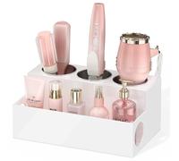 NIUBEE Soporte para secador de pelo, organizador de herramientas de cabello acrílico blanco y organizador de peinado, soporte para secadora de baño, soporte de almacenamiento para accesorios,