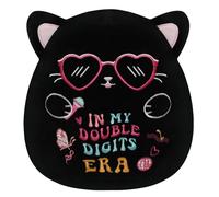 NIUBEHOHO Peluche de gato de cumpleaños de doble dígito, animal de peluche negro con gafas bordadas en My Double Digits Era, mariposa, feliz cumpleaños 10 para niñas cantantes de 10 años, regalos de 9